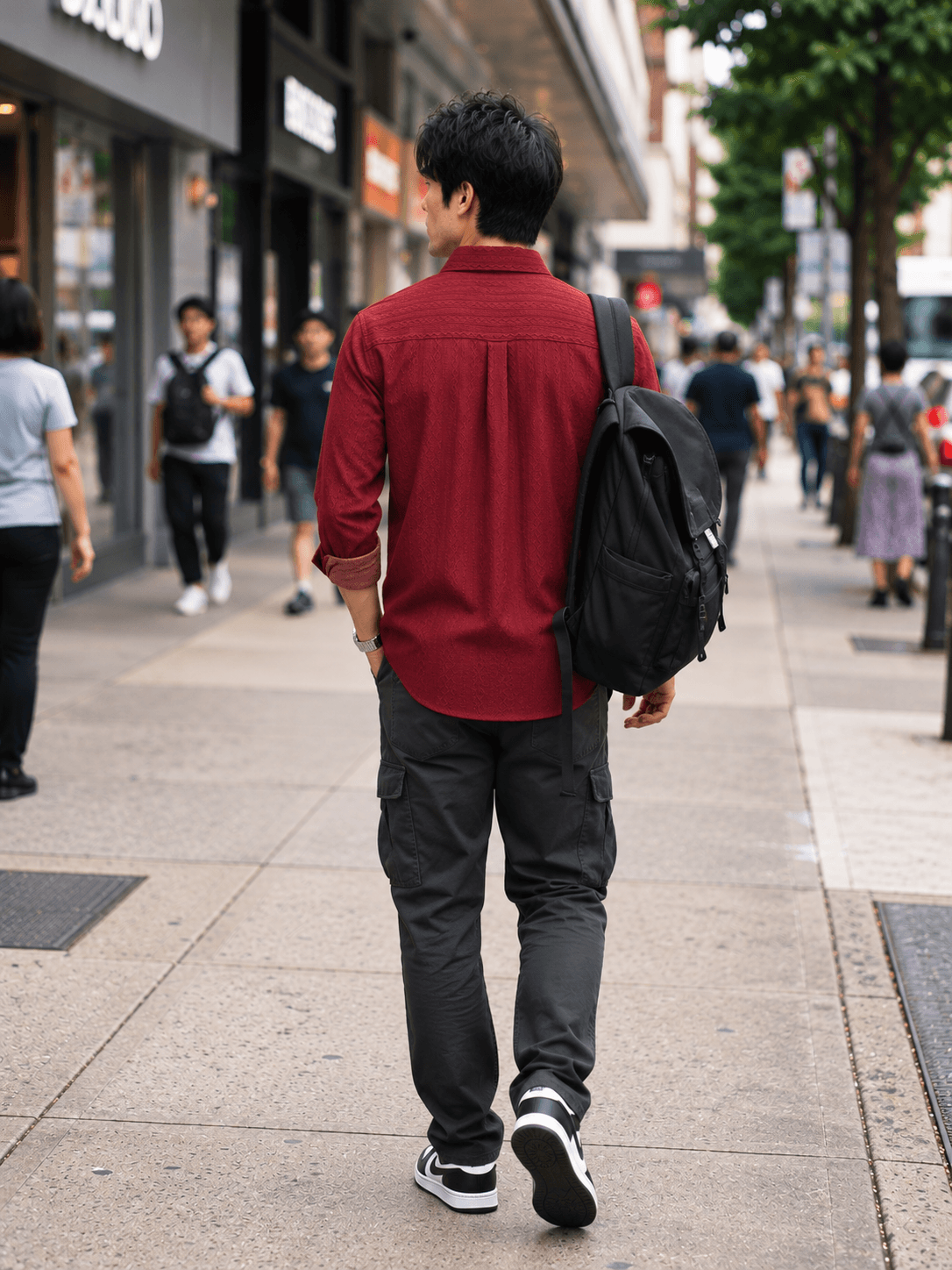 Burgundy Tonal Geometric Jacquard Textured Casual Shirt — Wine Red — view 2