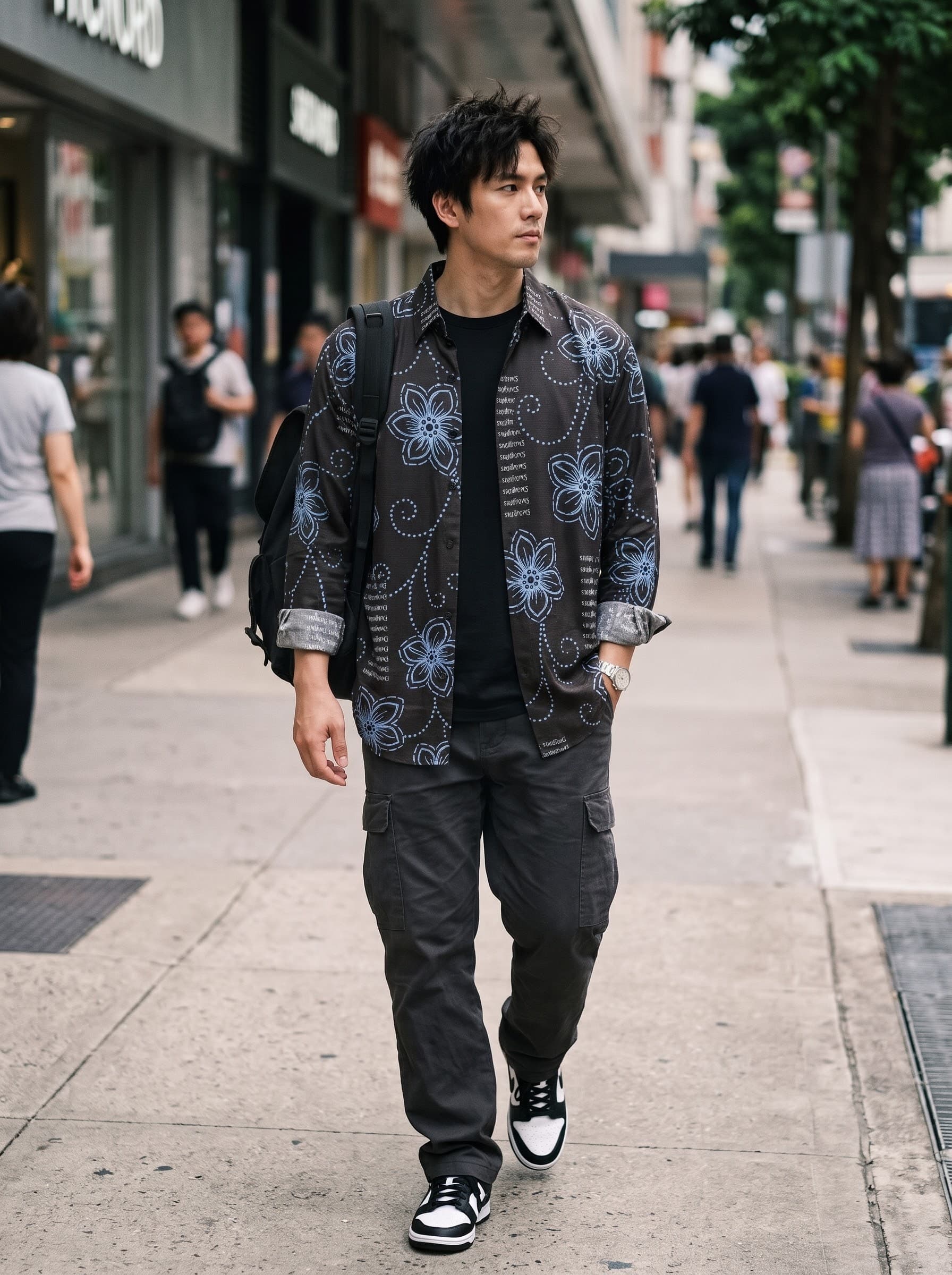 Dark Espresso Botanical & Dotted Swirl Typography Casual Shirt