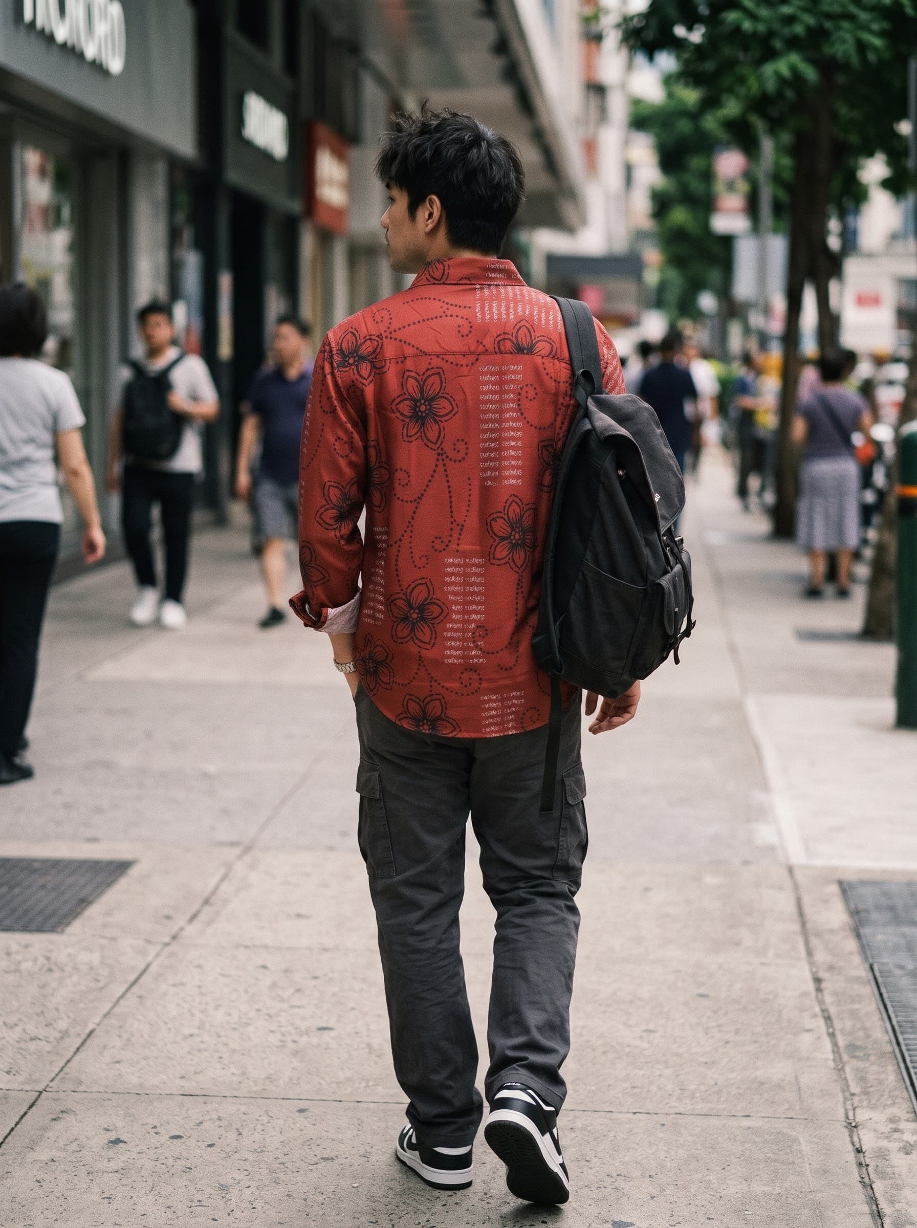 Rust-Red Botanical & Dotted Swirl Typography Casual Shirt — Rust Red — view 2