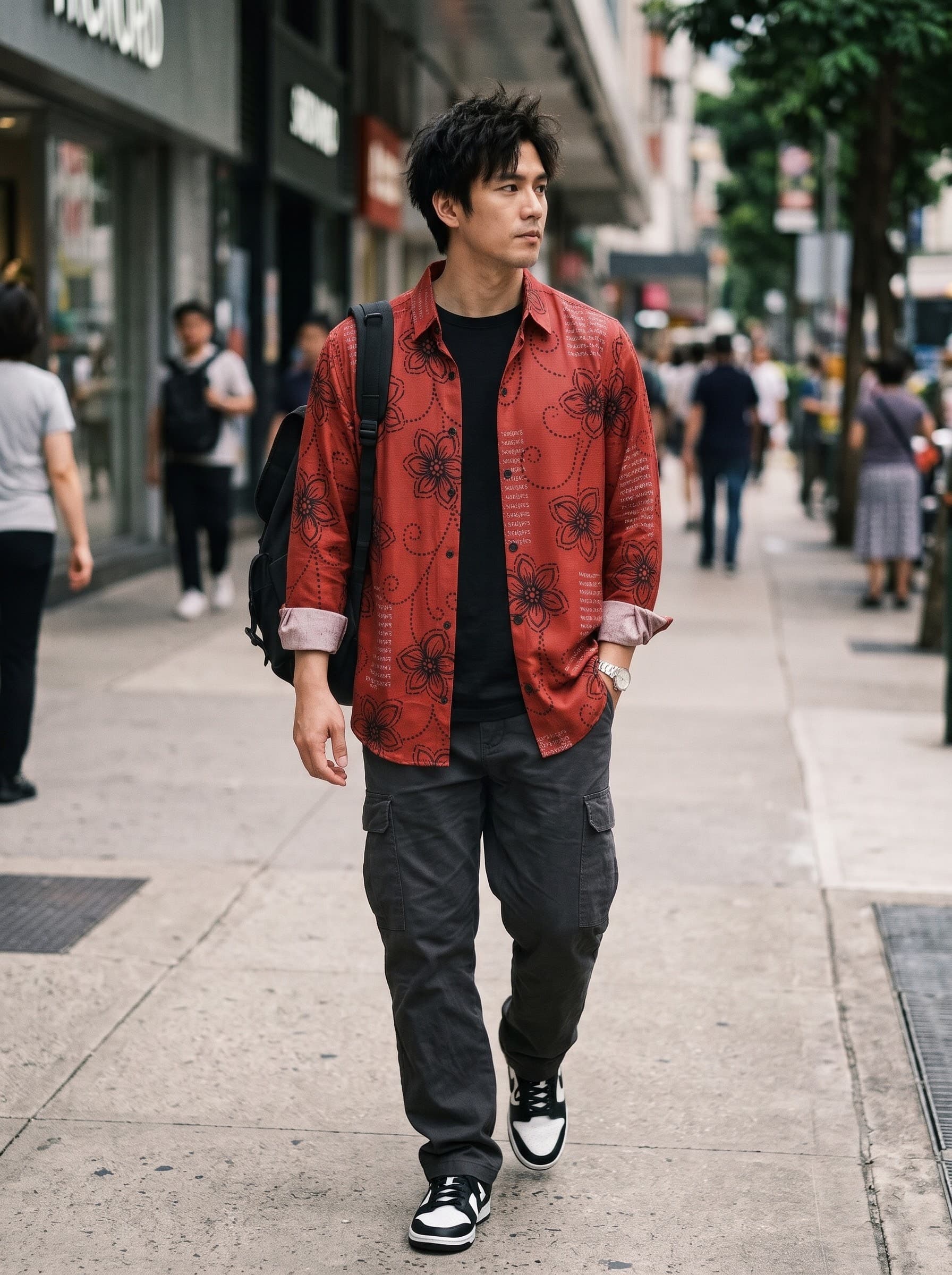 Rust-Red Botanical & Dotted Swirl Typography Casual Shirt — Rust Red — view 1