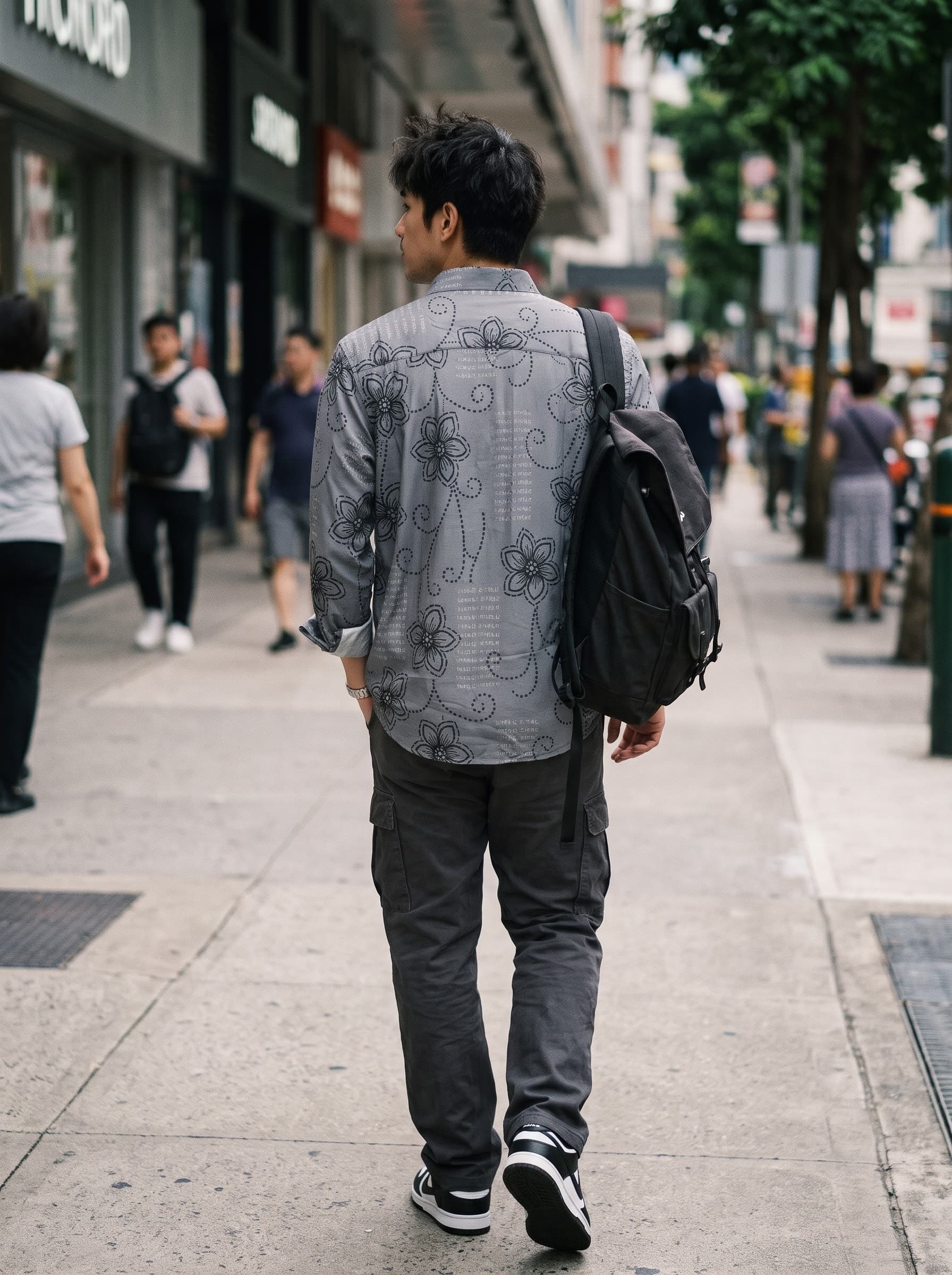 Steel Grey Botanical & Dotted Swirl Typography Casual Shirt — Steel Grey — view 2