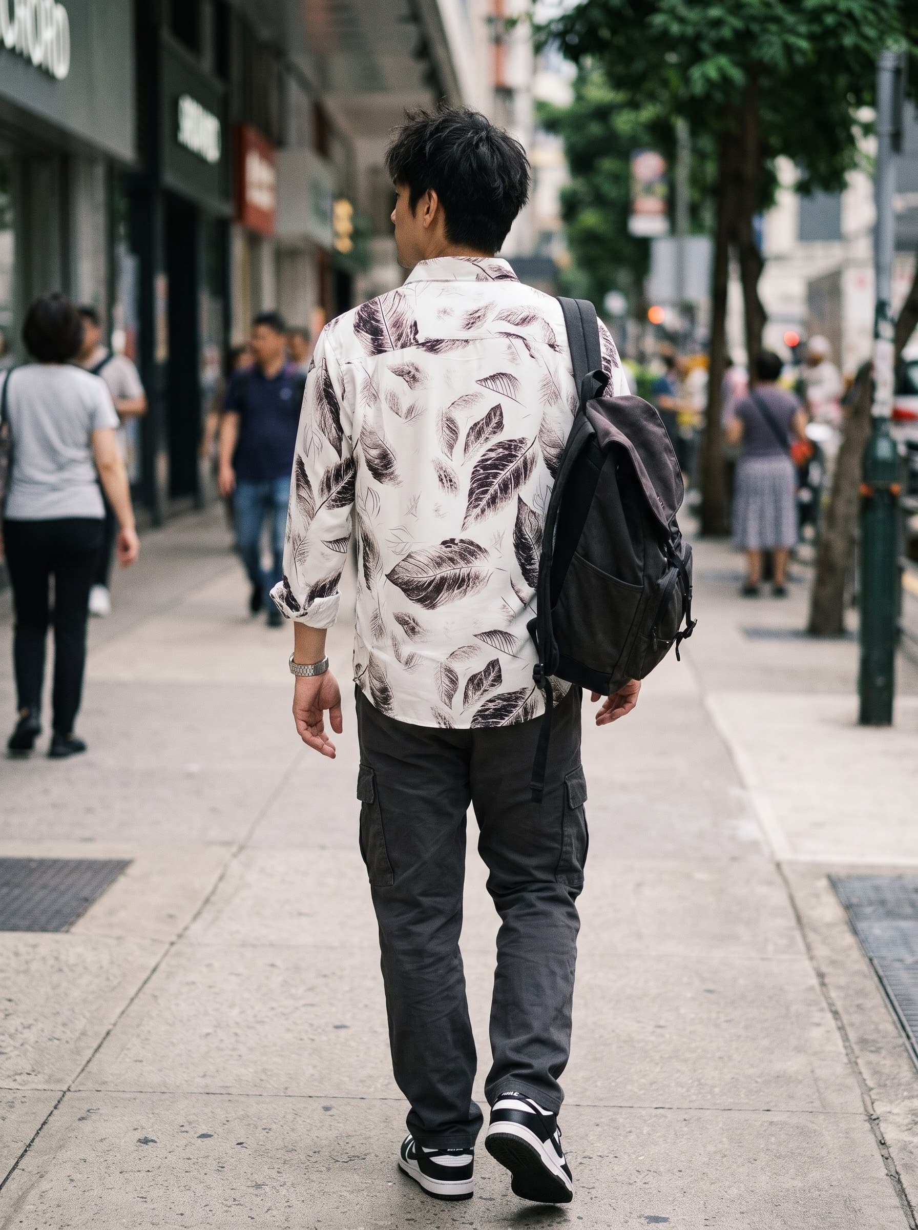 White Espresso Foliage Sketch Patterned Casual Shirt — White — view 2